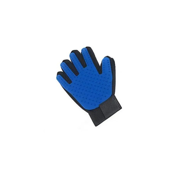 Textile and rubber glove, for brushing pets, blue color, right hand